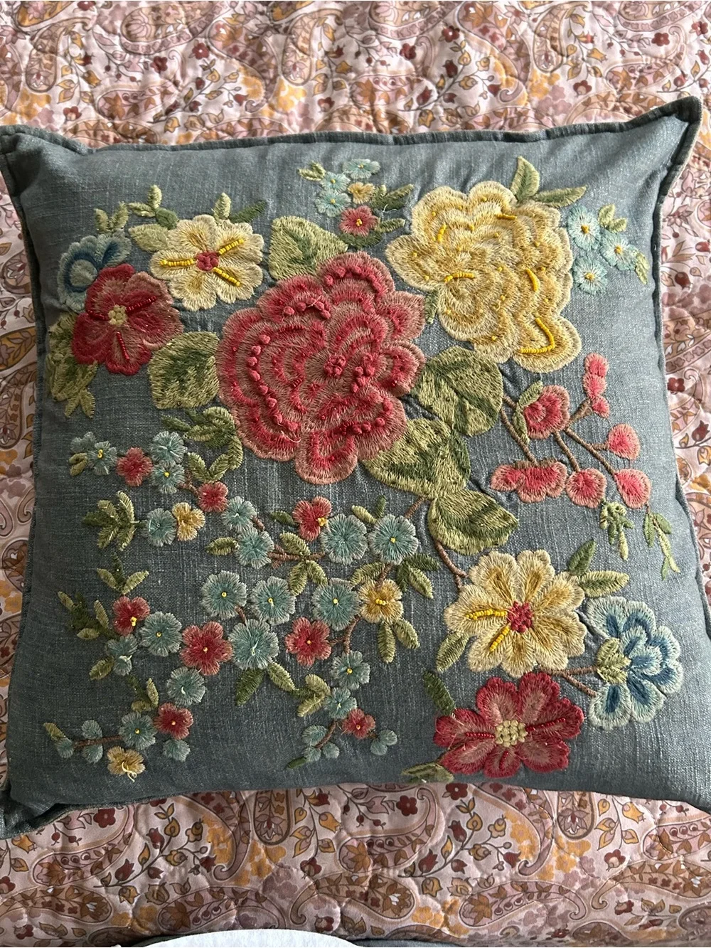 Pottery Barn Blue Floral Embroidered Accent Pillow covers